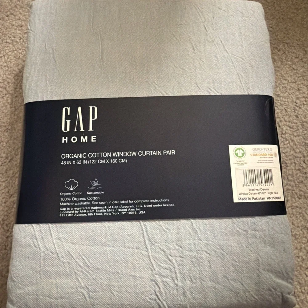 Gap Home Organic Cotton Window Curtain Pair Light  Blue  48 x 63 2 Panels NEW